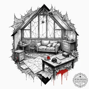 An old, forgotten attic filled with antique f... - эскиз тату (№1752115740_0, 10.07.2025 02:49) — tattoo-photo.ru
