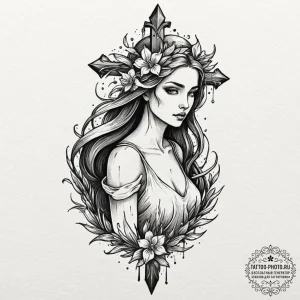A dark watercolor tattoo of marzanna (morana)... - эскиз тату (№1752115908_0, 10.07.2025 02:51) — tattoo-photo.ru