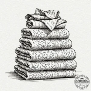 A close-up of a stack of freshly laundered, f... - эскиз тату (№1752116744_0, 10.07.2025 03:05) — tattoo-photo.ru