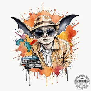 A watercolor sketch of the "bat country" scen... - эскиз тату (№1752117916_0, 10.07.2025 03:25) — tattoo-photo.ru