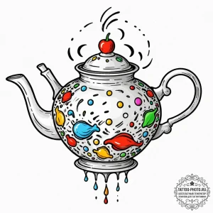 Tattoo sketch a tiny, flying teapot., tattoo... - эскиз тату (№1752118472_0, 10.07.2025 03:34) — tattoo-photo.ru