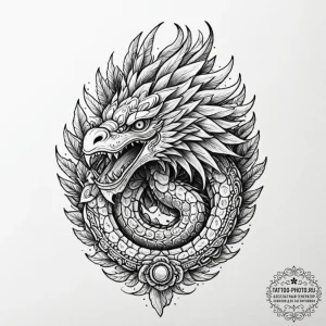 Quetzalcoatl, ink illustration for tattoo, bl... - эскиз тату (№1752119207_0, 10.07.2025 03:46) — tattoo-photo.ru