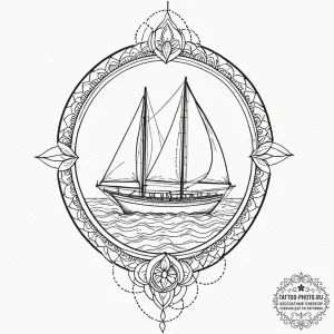 Tattoo sketch a serene ocean scene with a sin... - эскиз тату (№1752119290_0, 10.07.2025 03:48) — tattoo-photo.ru