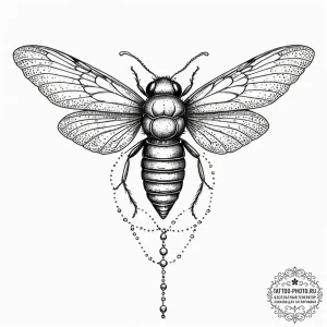 Tattoo sketch a cicada mid-song, its vibratio... - эскиз тату (№1752119456_0, 10.07.2025 03:50) — tattoo-photo.ru