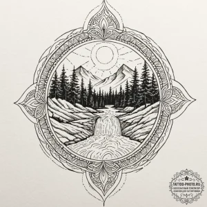 Tattoo sketch a flowing river that transforms... - эскиз тату (№1752120627_0, 10.07.2025 04:10) — tattoo-photo.ru