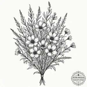 Tattoo design a small bouquet of wildflowers,... - эскиз тату (№1752120960_0, 10.07.2025 04:16) — tattoo-photo.ru