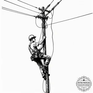 A power line technician working high up on a... - эскиз тату (№1752121546_0, 10.07.2025 04:25) — tattoo-photo.ru