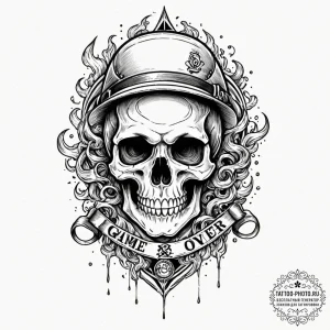 Tattoo sketch a "game over" skull in pixel ar... - эскиз тату (№1752122789_0, 10.07.2025 04:46) — tattoo-photo.ru