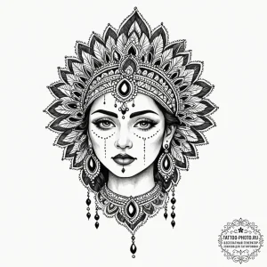 Indian, concept art for tattoo, blackwork tat... - эскиз тату (№1752123204_0, 10.07.2025 04:53) — tattoo-photo.ru