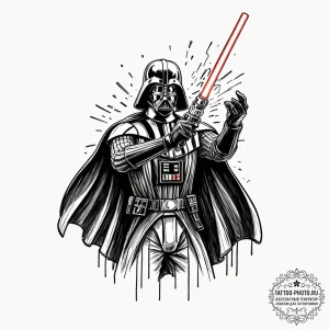Graphic novel art of darth vader in a dynamic... - эскиз тату (№1752123374_0, 10.07.2025 04:56) — tattoo-photo.ru