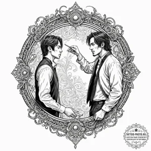 A sketch of the hallway fight scene from oldb... - эскиз тату (№1752123961_0, 10.07.2025 05:06) — tattoo-photo.ru
