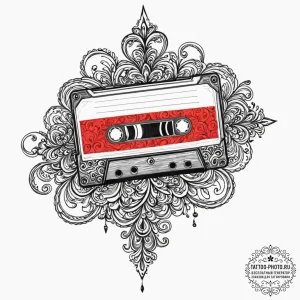 A retro cassette tape unspooling, concept art... - эскиз тату (№1752124045_0, 10.07.2025 05:07) — tattoo-photo.ru