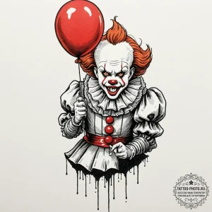 A trash polka tattoo of pennywise the dancing... - эскиз тату (№1752124296_0, 10.07.2025 05:11) — tattoo-photo.ru