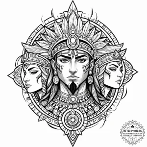 A graphic novel panel of the "aztec dubstep"... - эскиз тату (№1752125130_0, 10.07.2025 05:25) — tattoo-photo.ru