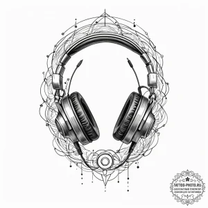 Tattoo design a gaming headset with wires sub... - эскиз тату (№1752125636_0, 10.07.2025 05:33) — tattoo-photo.ru
