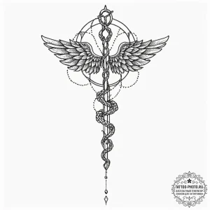 Caduceus, tattoo drawing outline, dotwork tat... - эскиз тату (№1752125971_0, 10.07.2025 05:39) — tattoo-photo.ru
