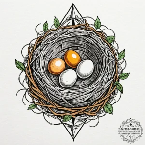 Tattoo design a bird's nest, but instead of e... - эскиз тату (№1752126559_0, 10.07.2025 05:49) — tattoo-photo.ru