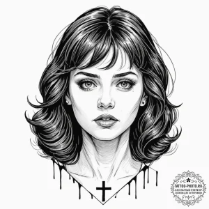 A graphic novel panel of the possessed regan... - эскиз тату (№1752126811_0, 10.07.2025 05:53) — tattoo-photo.ru