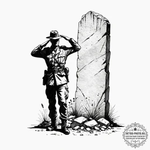 Tattoo sketch a silhouette of a soldier salut... - эскиз тату (№1752128237_0, 10.07.2025 06:17) — tattoo-photo.ru