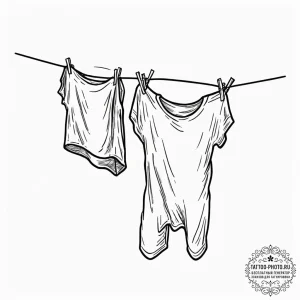 A person hanging laundry on a clothesline on... - эскиз тату (№1752128322_0, 10.07.2025 06:18) — tattoo-photo.ru
