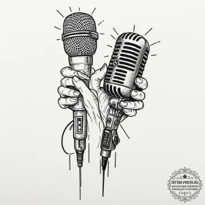 Tattoo sketch a microphone on one, a speaker... - эскиз тату (№1752128486_0, 10.07.2025 06:21) — tattoo-photo.ru