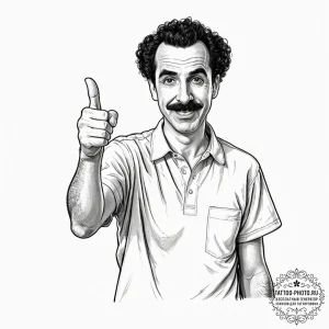 A graphic novel portrait of borat, with his t... - эскиз тату (№1752129157_0, 10.07.2025 06:32) — tattoo-photo.ru