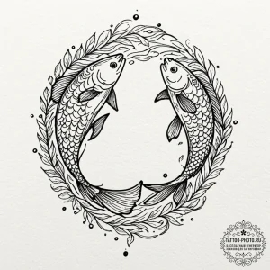 Tattoo design pisces fish, one symbolizing th... - эскиз тату (№1752129323_0, 10.07.2025 06:35) — tattoo-photo.ru