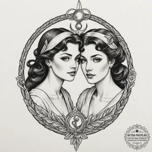 Tattoo sketch gemini twins, one fading into a... - эскиз тату (№1752129407_0, 10.07.2025 06:36) — tattoo-photo.ru