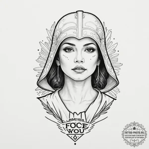 Chicano style lettering of "may the force be... - эскиз тату (№1752130086_0, 10.07.2025 06:48) — tattoo-photo.ru
