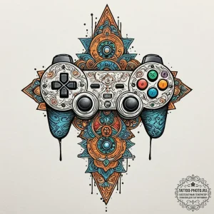 Tattoo design a controller's face buttons arr... - эскиз тату (№1752131093_0, 10.07.2025 07:04) — tattoo-photo.ru