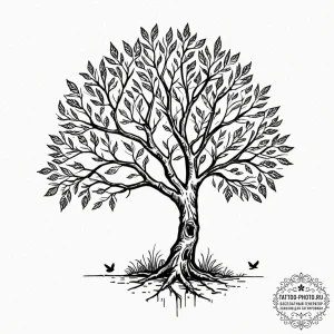 Tattoo design a tree whose leaves are falling... - эскиз тату (№1752131347_0, 10.07.2025 07:09) — tattoo-photo.ru