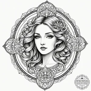 Art nouveau aphrodite, tattoo sketch design,... - эскиз тату (№1752132108_0, 10.07.2025 07:21) — tattoo-photo.ru