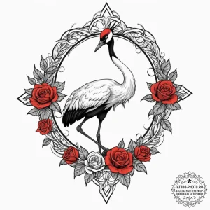 A red-crowned crane dancing, ink illustration... - эскиз тату (№1752133178_0, 10.07.2025 07:39) — tattoo-photo.ru