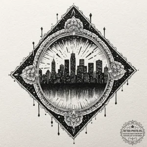 Watercolor sketch of neo-los angeles skyline... - эскиз тату (№1752134509_0, 10.07.2025 08:01) — tattoo-photo.ru