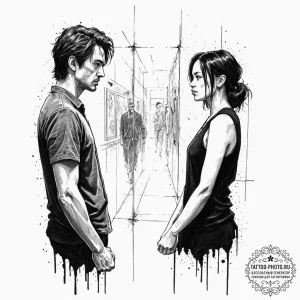 A sketch of the hallway fight scene from oldb... - эскиз тату (№1752134592_0, 10.07.2025 08:03) — tattoo-photo.ru