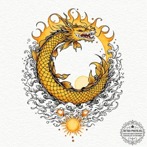 Tattoo design a glowing yellow and orange wat... - эскиз тату (№1752134843_0, 10.07.2025 08:07) — tattoo-photo.ru