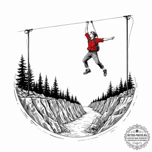 A person bungee jumping from a bridge., tatto... - эскиз тату (№1752135516_0, 10.07.2025 08:18) — tattoo-photo.ru