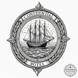 A sketch of the continental hotel coin, a sym... - эскиз тату (№1752135680_0, 10.07.2025 08:21) — tattoo-photo.ru