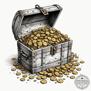 Tattoo design a treasure chest overflowing wi... - эскиз тату (№1752135918_0, 10.07.2025 08:25) — tattoo-photo.ru