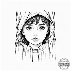 A close-up of a child's face peeking from beh... - эскиз тату (№1752137476_0, 10.07.2025 08:51) — tattoo-photo.ru