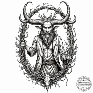 Tattoo sketch: veles, depicted with horns and... - эскиз тату (№1752138148_0, 10.07.2025 09:02) — tattoo-photo.ru