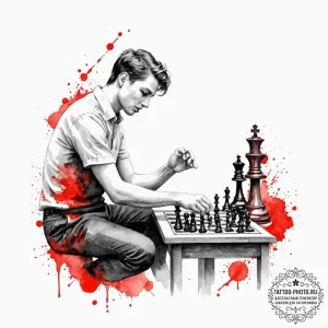 A person playing chess in a park, deeply conc... - эскиз тату (№1752138398_0, 10.07.2025 09:06) — tattoo-photo.ru