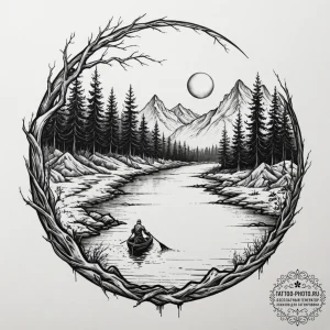 Charon on the river styx, tattoo line art, cl... - эскиз тату (№1752138482_0, 10.07.2025 09:08) — tattoo-photo.ru