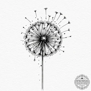 Tattoo design a dandelion with seeds blowing... - эскиз тату (№1752140127_0, 10.07.2025 09:35) — tattoo-photo.ru