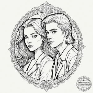 A sketch of the main characters from only lov... - эскиз тату (№1752140525_0, 10.07.2025 09:42) — tattoo-photo.ru