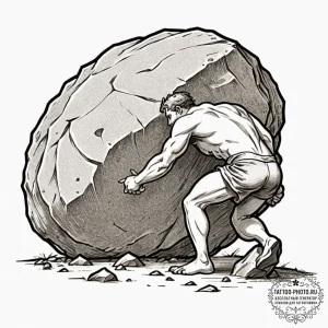 Sisyphus pushing the boulder, tattoo sketch d... - эскиз тату (№1752141436_0, 10.07.2025 09:57) — tattoo-photo.ru