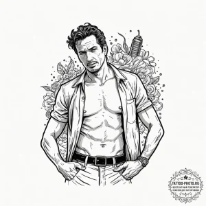 A sketch of dr. ian malcolm, with his iconic... - эскиз тату (№1752142105_0, 10.07.2025 10:08) — tattoo-photo.ru