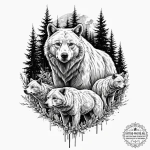 Tattoo design a family of animals (e.g., bear... - эскиз тату (№1752142520_0, 10.07.2025 10:15) — tattoo-photo.ru