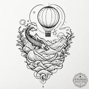 Tattoo design a small, cartoonish hot air bal... - эскиз тату (№1752142603_0, 10.07.2025 10:16) — tattoo-photo.ru