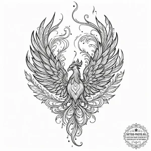 Tattoo design a phoenix feather burning at bo... - эскиз тату (№1752144111_0, 10.07.2025 10:41) — tattoo-photo.ru